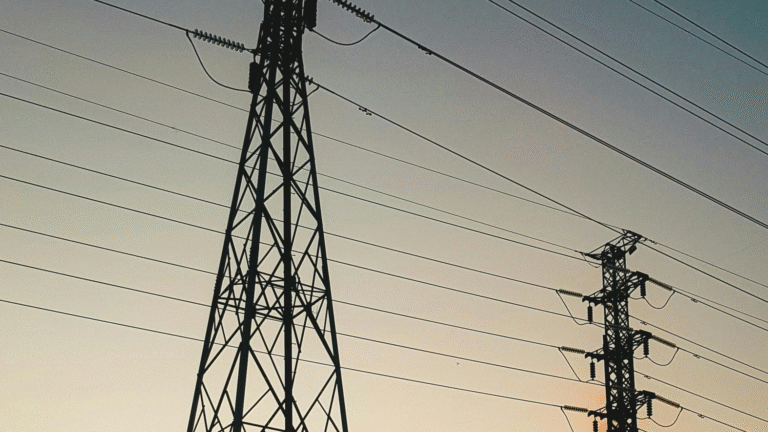 a power lines and a tower