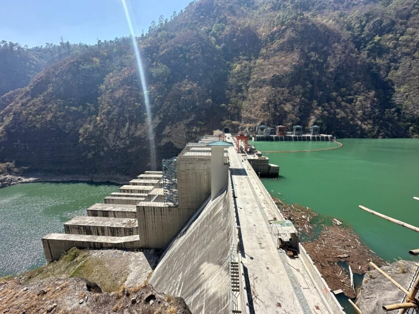 Aerial view of Punatsangchhu-II Hydroelectric Project dam and reservoir in Bhutan, completed with Indian collaboration to add 1,020 MW capacity.