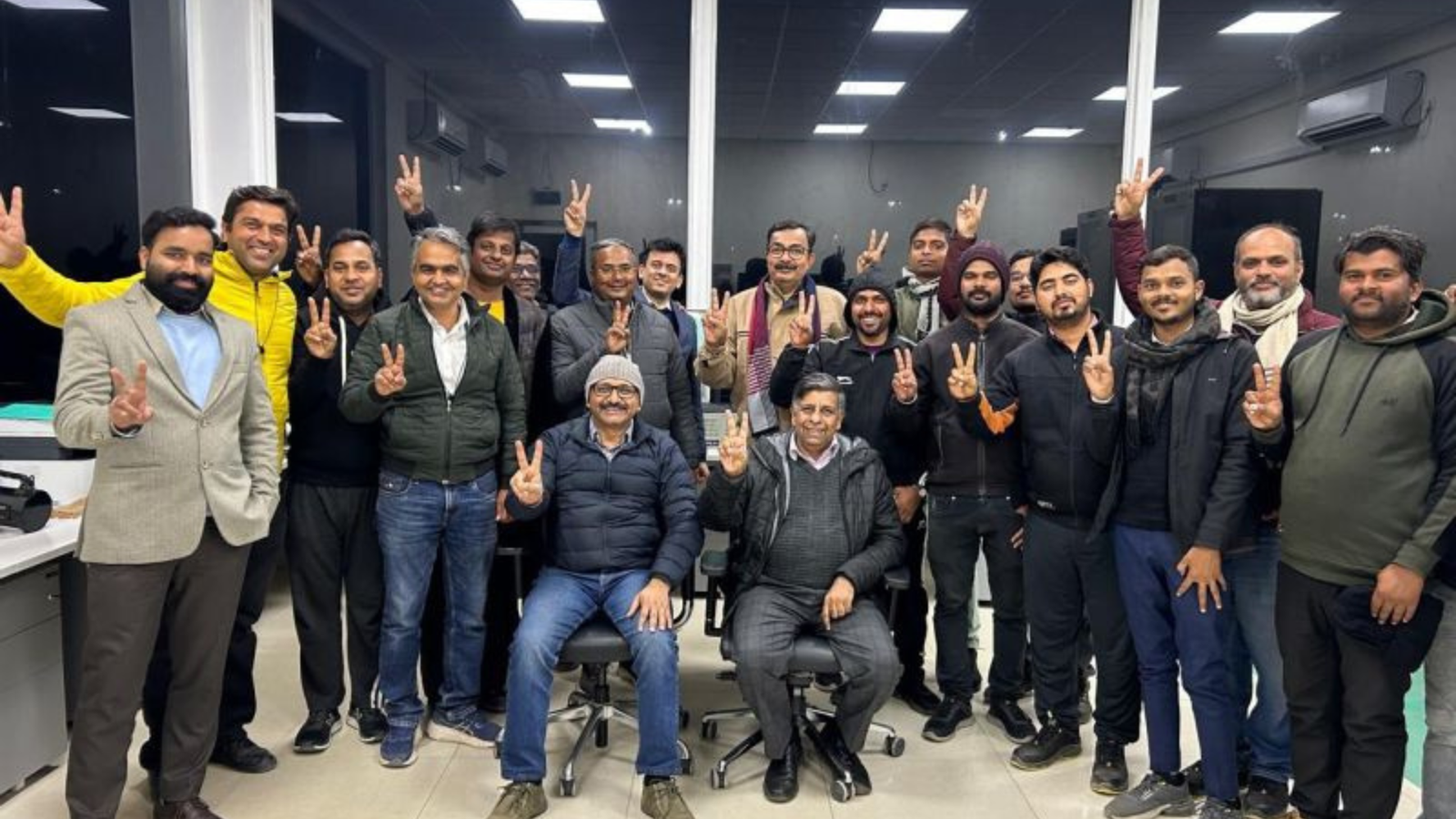 POWERGRID officials and project team members pose for a group photograph after charging the 765 kV Bhadla II–Sikar II transmission line in Rajasthan.