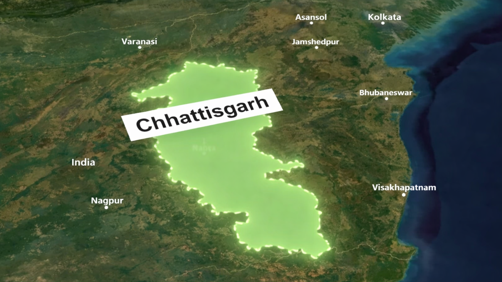 Chhattisgarh highlighted on satellite map