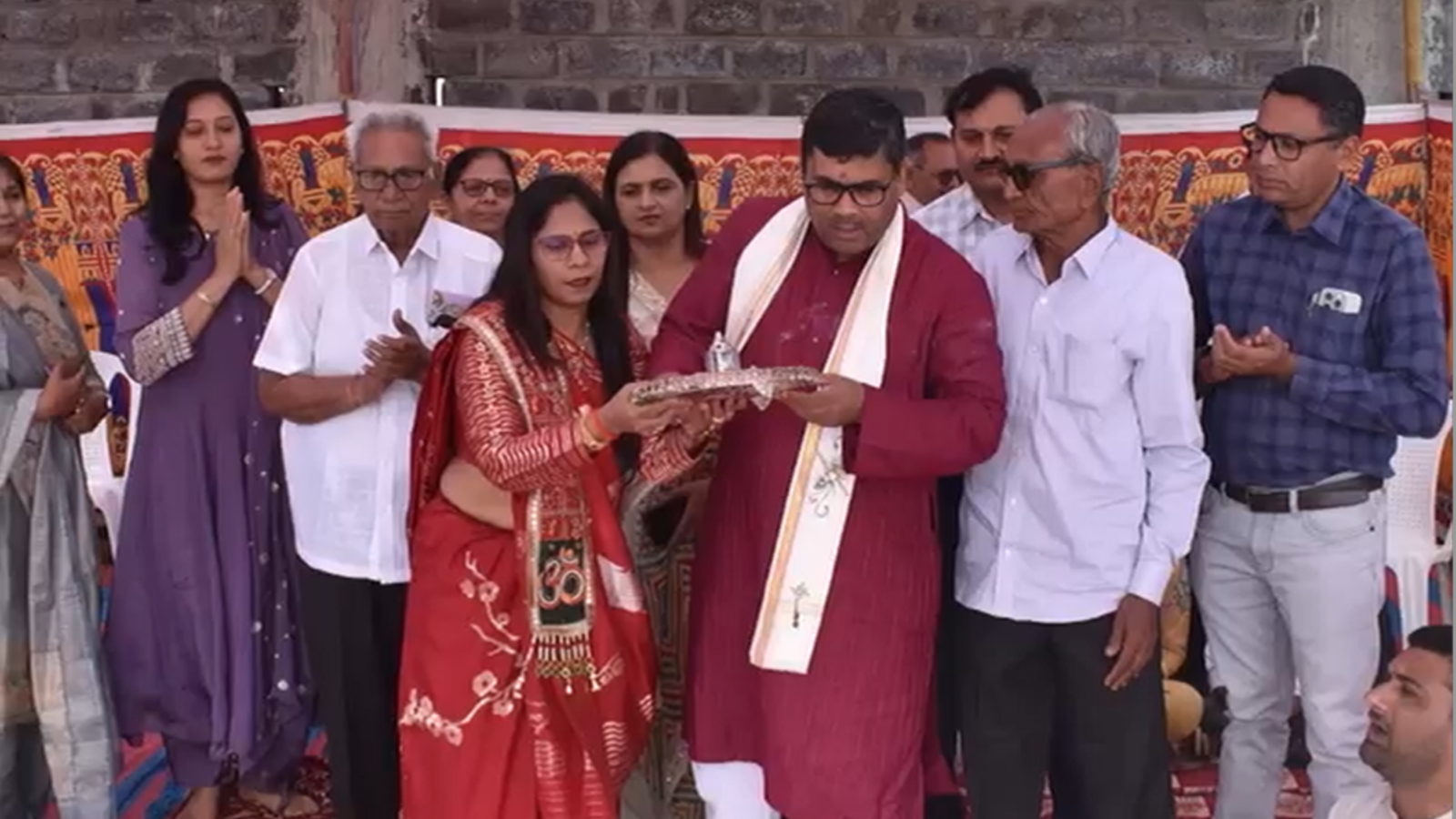 Credence Solar officials and attendees perform a ceremonial ground-breaking ritual at the Rajkot site for a 2 GW solar cell manufacturing facility in Gujarat.