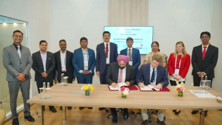 Dr. Jatinder Singh Chandok of NTPC and Chris Fitzgerald of Octopus Energy Group signing the MoU at Bharat Electricity Summit 2026, New Delhi, March 19, 2026