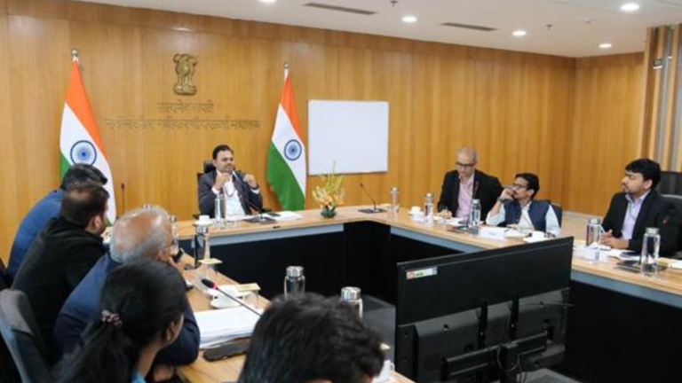 Officials and stakeholders during an MNRE consultation meeting chaired by Joint Secretary J.V.N. Subramanyam to review the draft floating solar photovoltaic (FSPV) policy and potential assessment report.
