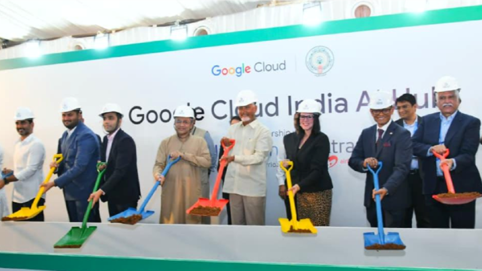 Officials perform groundbreaking ceremony for Google Cloud AI hub in Visakhapatnam with AdaniConneX and Nxtra by Airtel