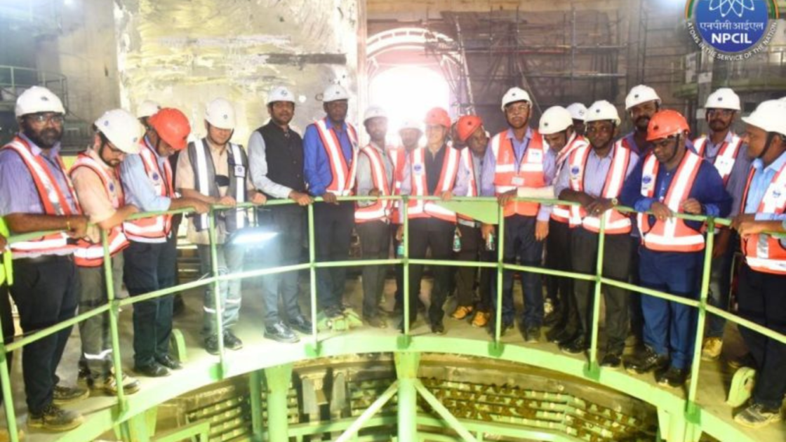 Officials and engineers from Nuclear Power Corporation of India Limited (NPCIL) and project partners at Kudankulam Nuclear Power Project Unit-3 during the “Spillage to Open Reactor” milestone inside the reactor building.