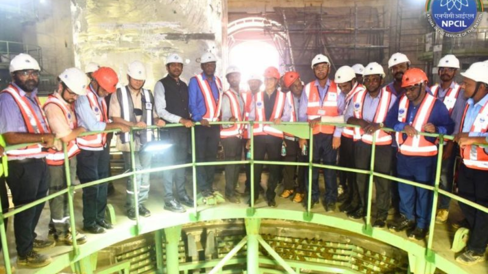 Officials and engineers from Nuclear Power Corporation of India Limited (NPCIL) and project partners at Kudankulam Nuclear Power Project Unit-3 during the “Spillage to Open Reactor” milestone inside the reactor building.
