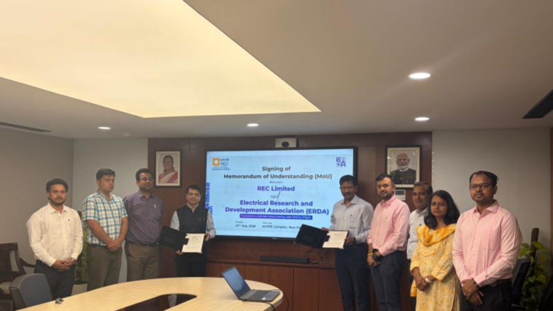 Officials from REC Limited and Electrical Research and Development Association (ERDA) during the signing of an MoU for quality testing and technical collaboration under the Revamped Distribution Sector Scheme (RDSS) at SCOPE Complex, New Delhi.
