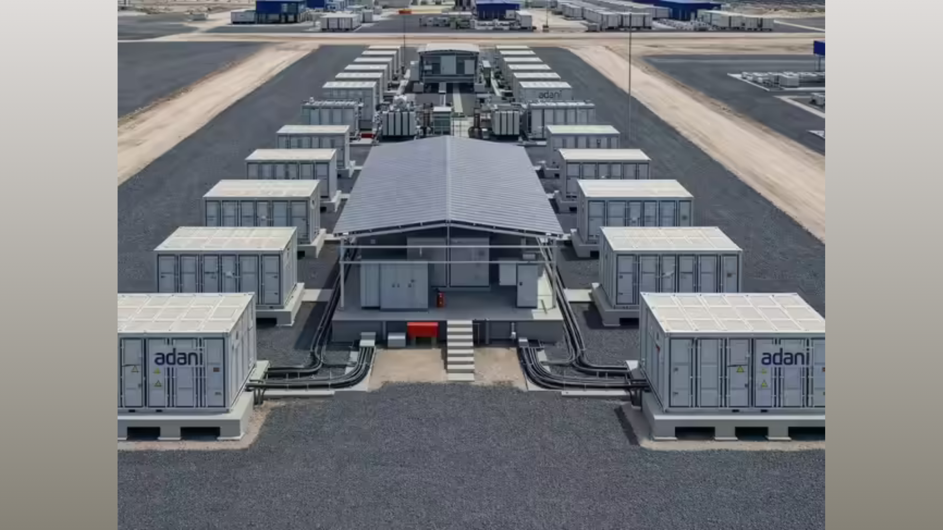 Battery energy storage system containers installed at Adani Green Energy’s Khavda renewable energy project in Gujarat.