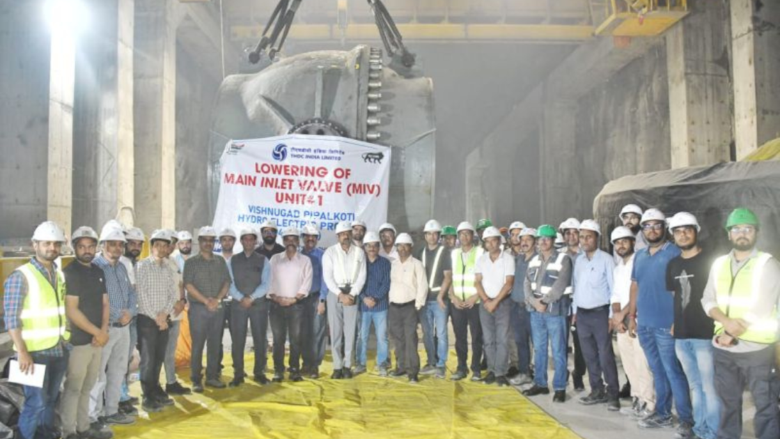 THDCIL officials and project staff during the lowering and installation of the Main Inlet Valve (MIV) for Unit-1 at the 444 MW Vishnugad-Pipalkoti Hydro Electric Project