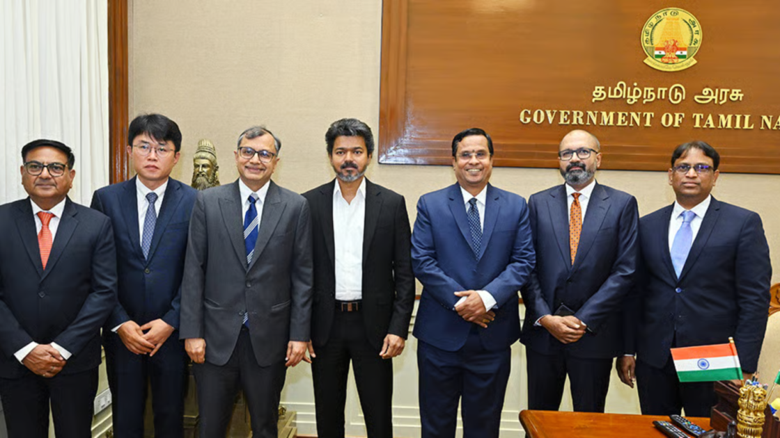 Hyundai Motor India Limited officials and Tamil Nadu government representatives during a meeting in Chennai regarding EV manufacturing, localization, and investment plans in the state.