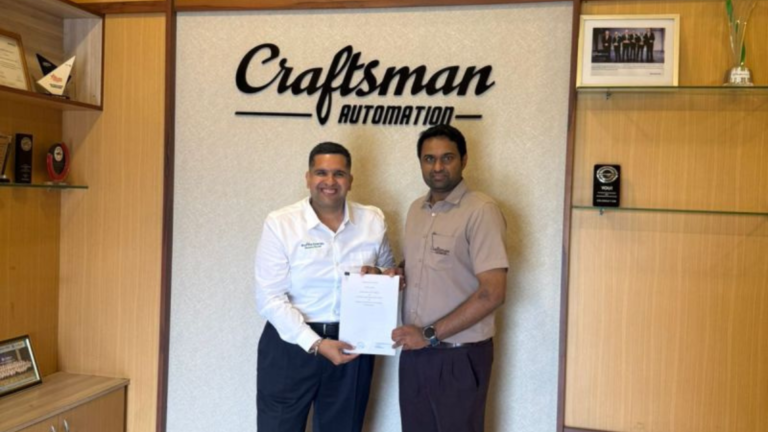 BluPine Energy and Craftsman Automation representatives mark the signing of a long-term solar power PPA.