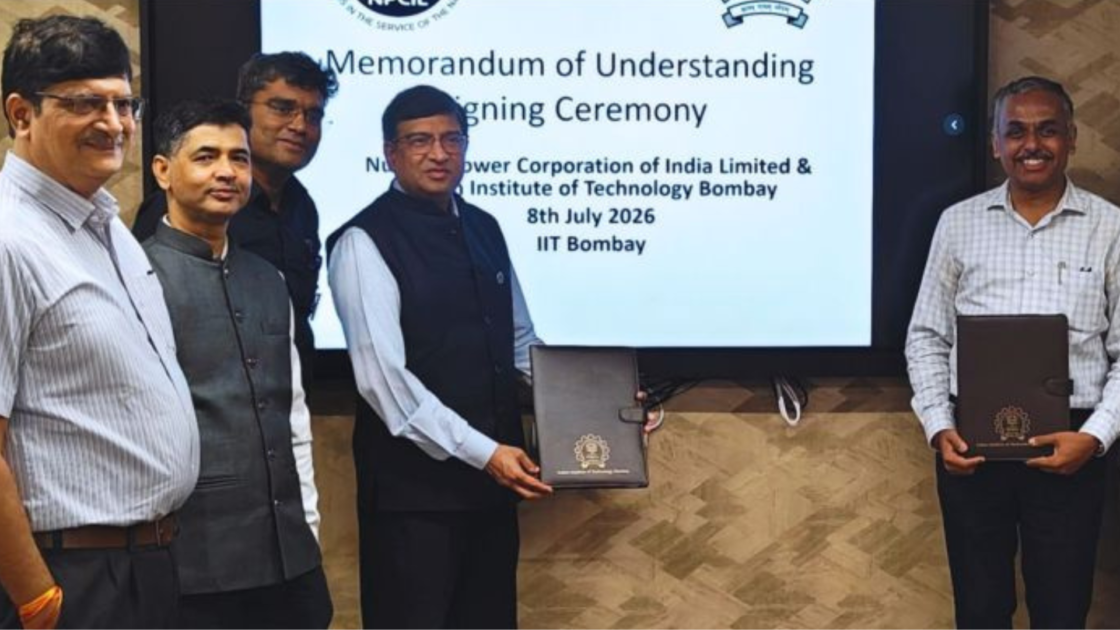 Officials from NPCIL and IIT Bombay exchange the signed Memorandum of Understanding at IIT Bombay for technical evaluation of Deep Soil Mixing for GHAVP Units 3 and 4.