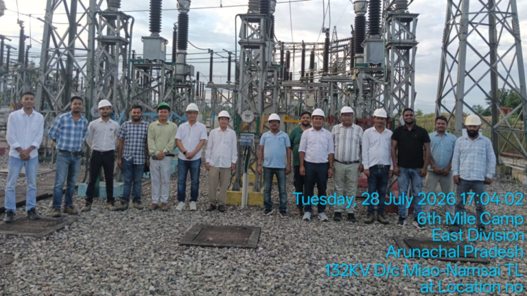 Vikran Engineering team at the 132 kV Miao–Namsai transmission infrastructure in Arunachal Pradesh.